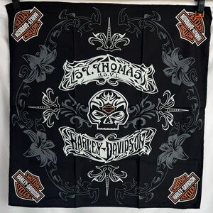 Harley Davidson Motorcycles Bandana Black Saint Thomas Islands 22” X 22” NEW